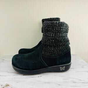 Alegria Juneau Black Knit Suede Boots Women’s Size 8